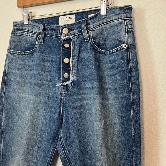 FRAME Blue Distressed Denim Le Pegged Cropped Button-Fly Jeans Women's Size 29 - Picture 4 of 7